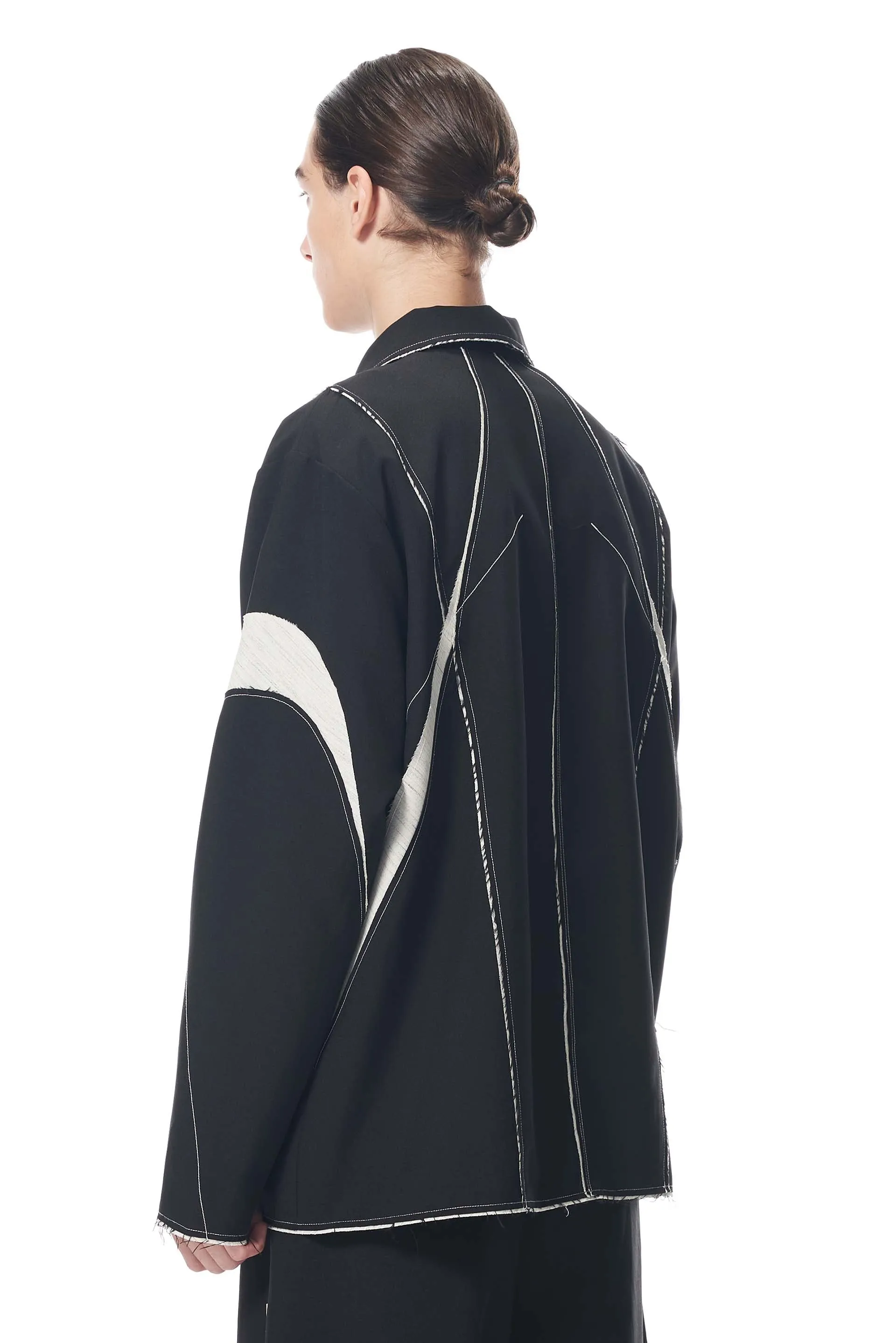 Black Linear Spliced Canvas Jacket