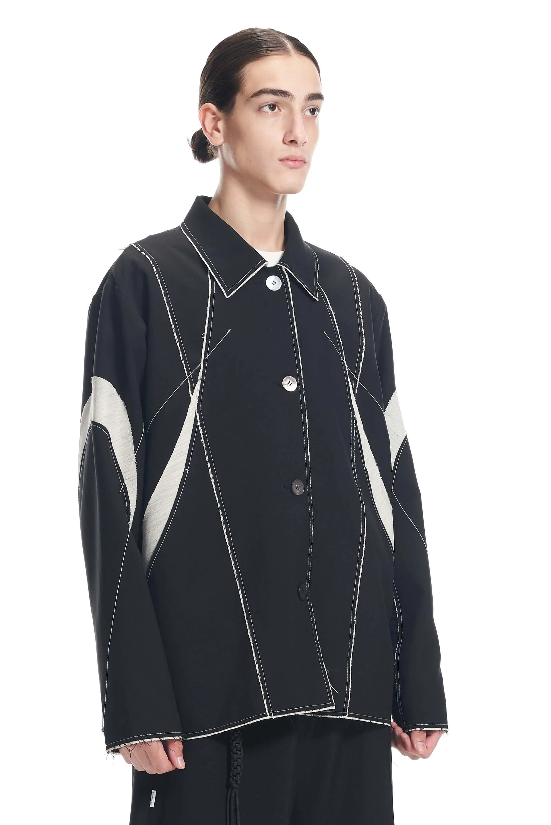 Black Linear Spliced Canvas Jacket