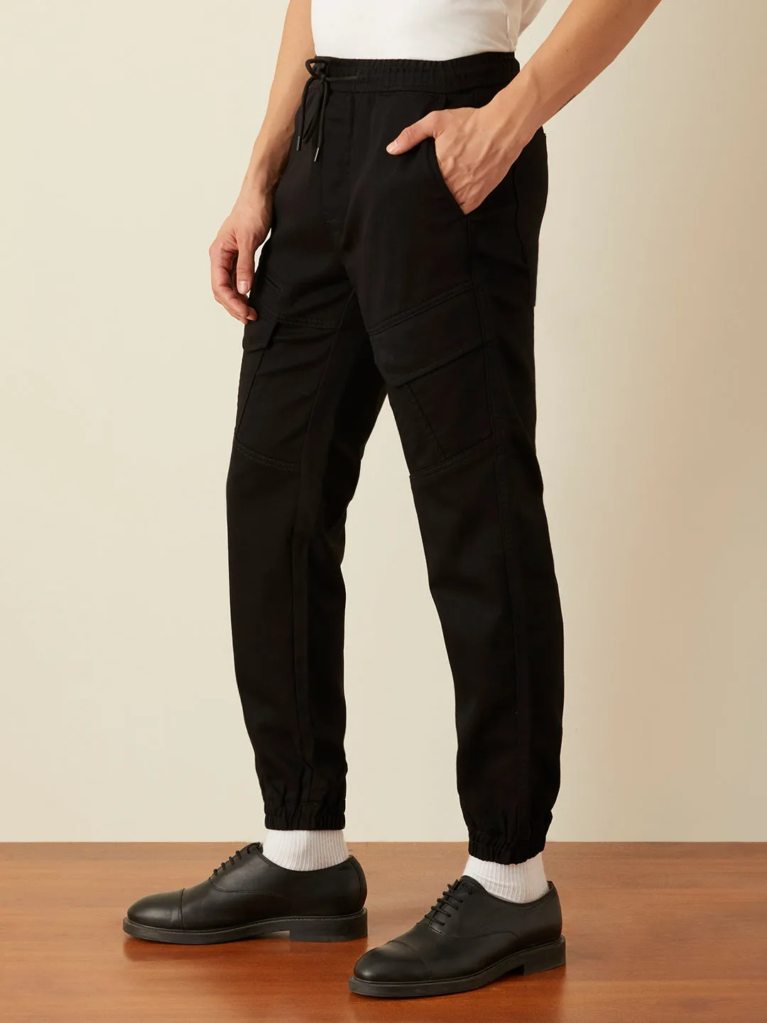 Black Plain Cargo Pants