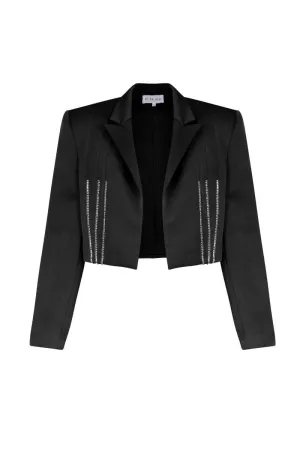 BLACK RHINESTONE CROPPED JACKET