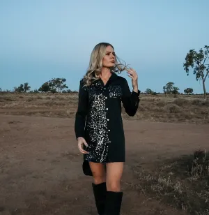 Black sequin shirt dress