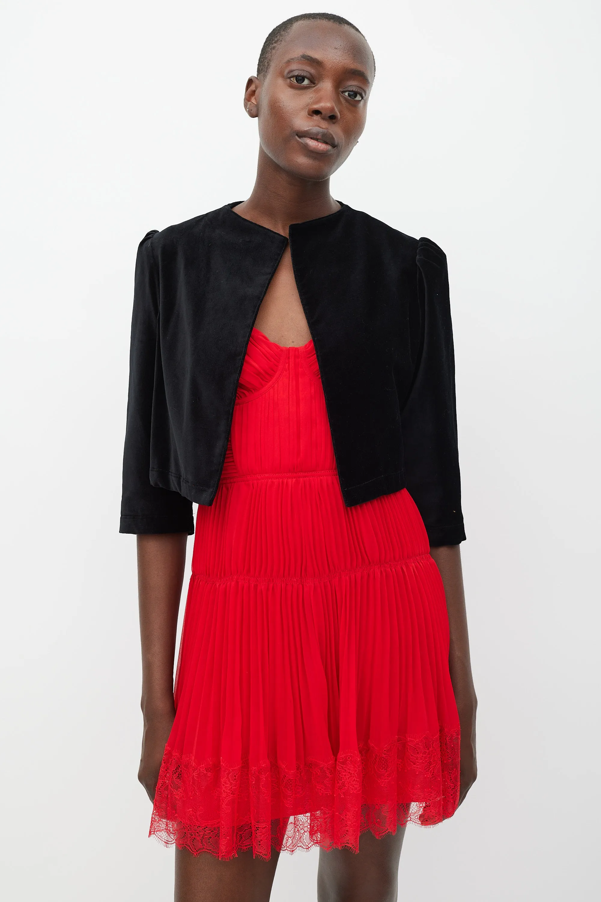 Black Velvet Cropped Puff Sleeve Jacket