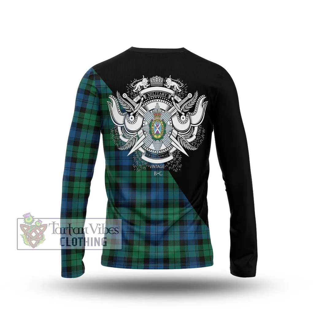 Black Watch Ancient Tartan Long Sleeve T-Shirt with Family Crest and Military Logo Style