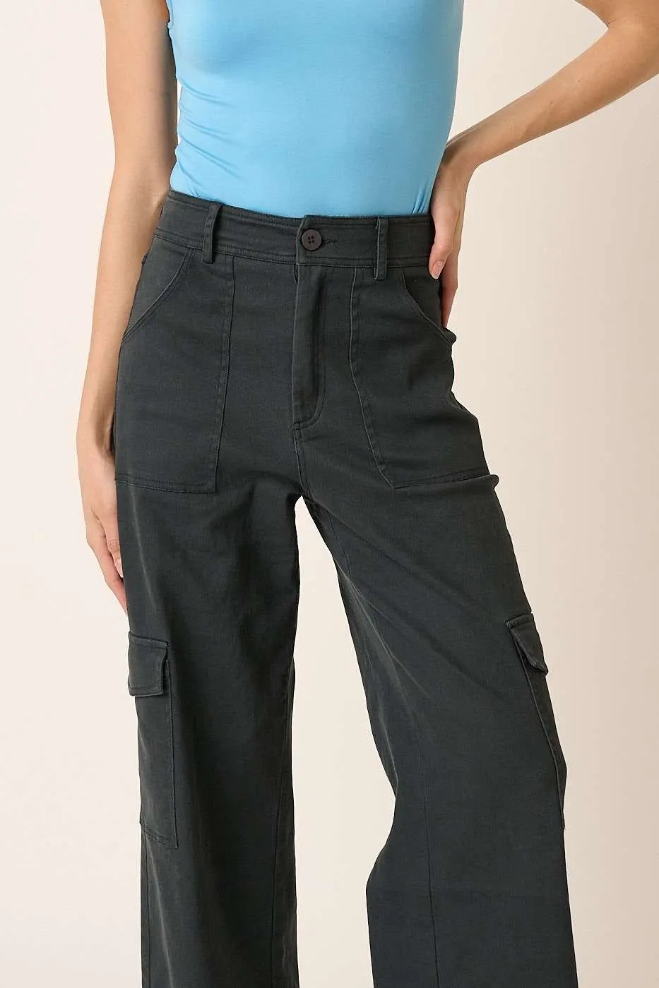 Black Wide Leg High Waist Cargo Pants