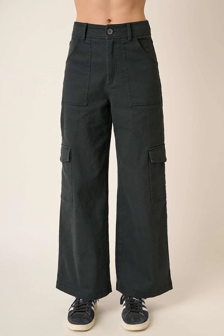 Black Wide Leg High Waist Cargo Pants