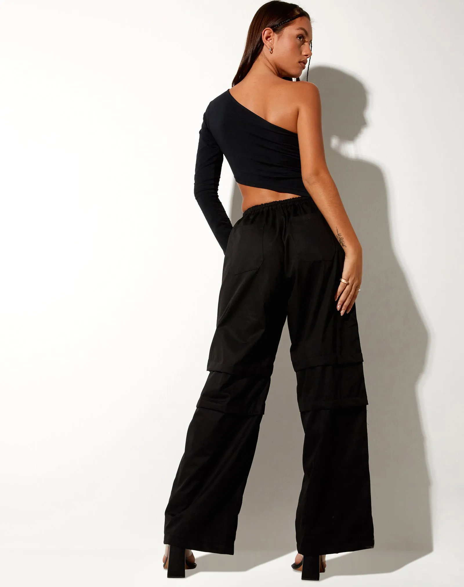 Black Wide Leg Trouser In Drill