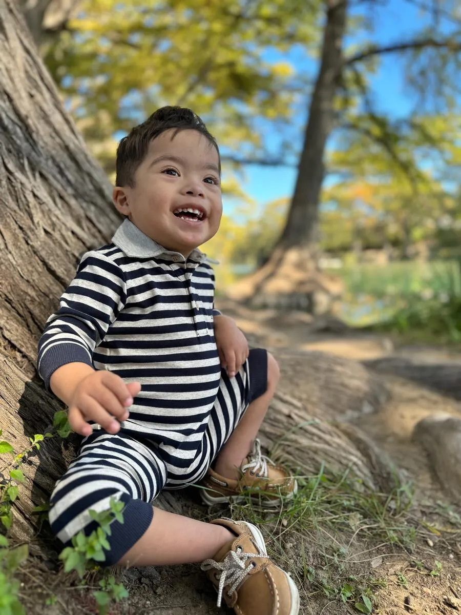 Black/Beige Stripe Kingston Polo Romper