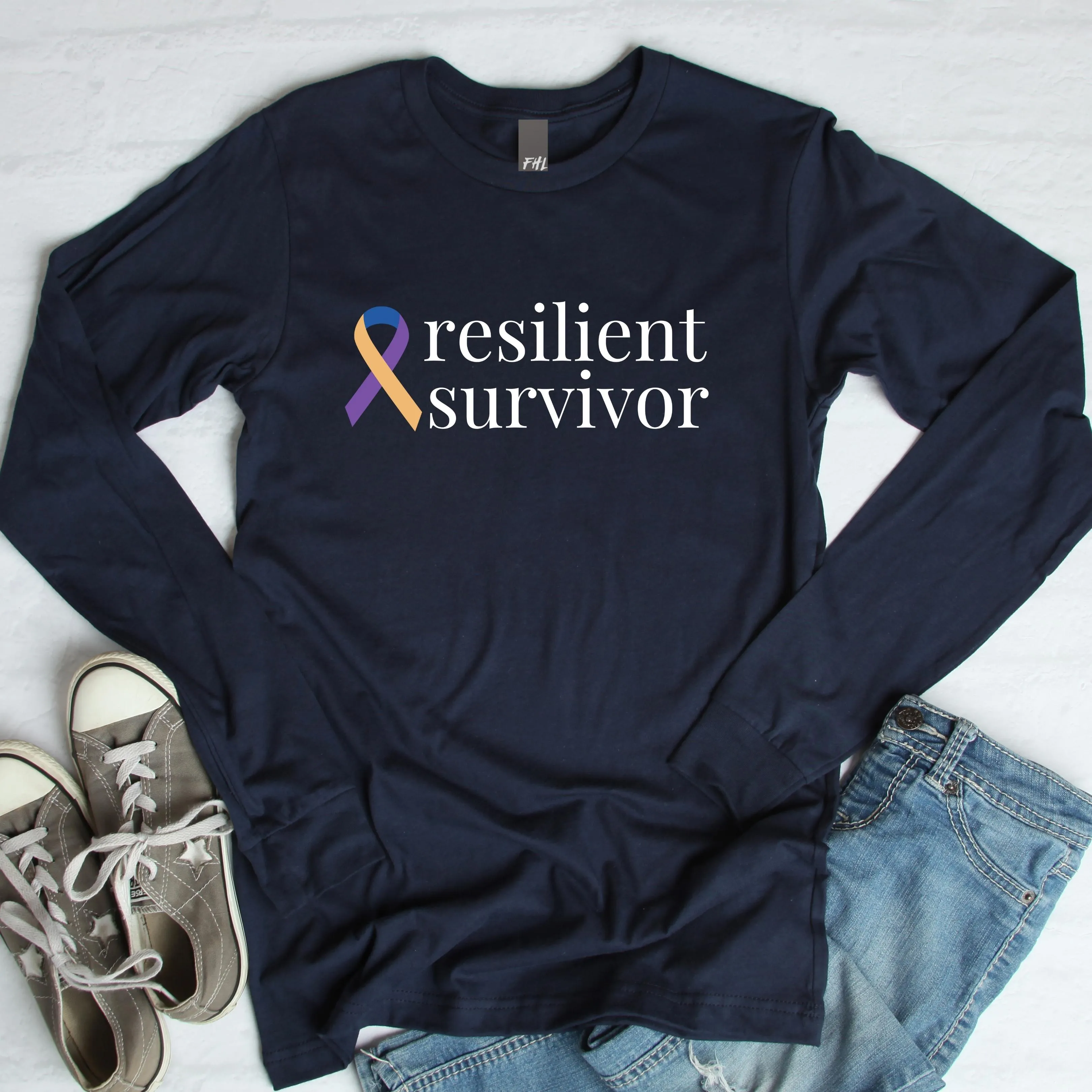 Bladder Cancer "resilient survivor" Long Sleeve Tee (Several Colors Available)