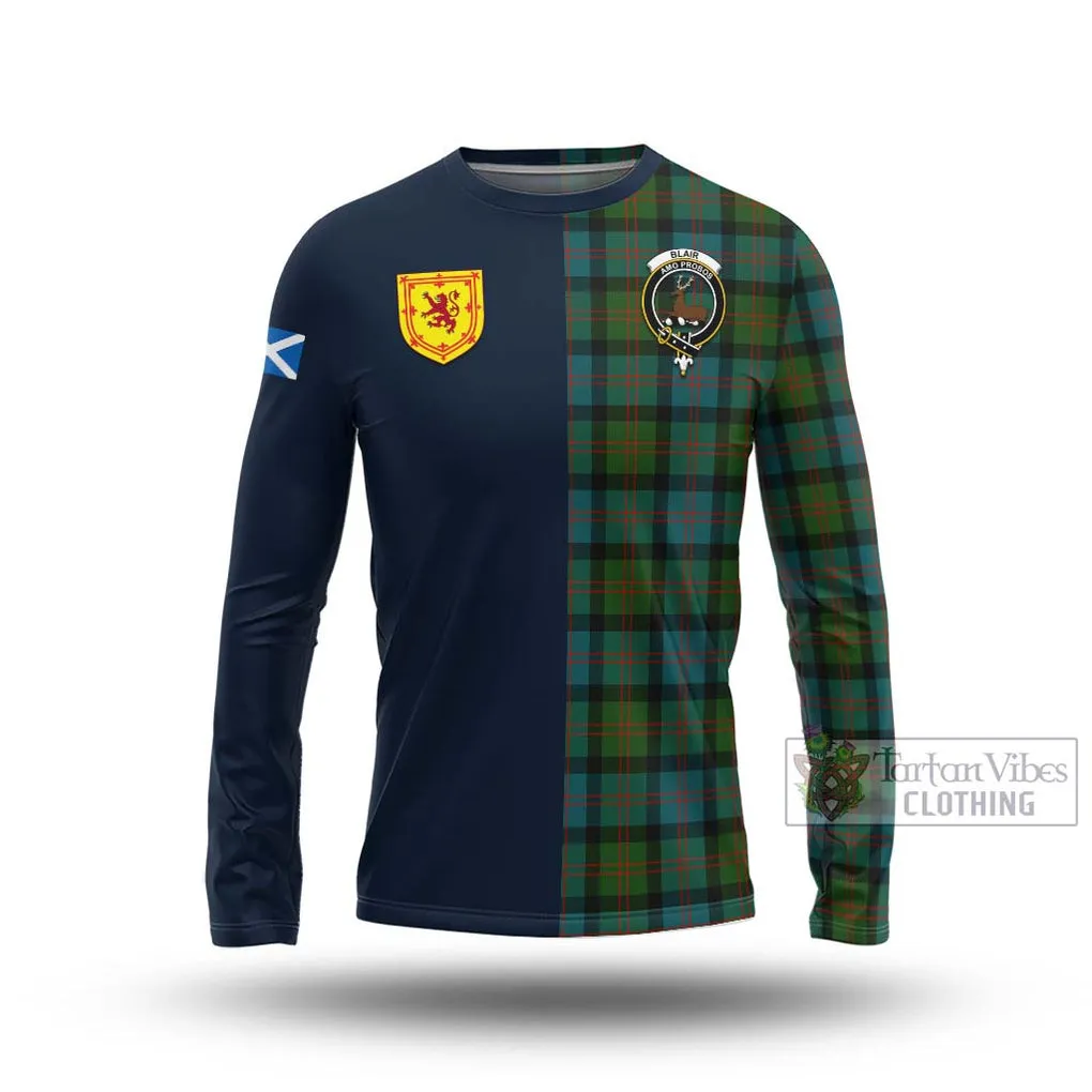 Blair Ancient Tartan Long Sleeve T-Shirt Alba with Scottish Lion Royal Arm Half Style