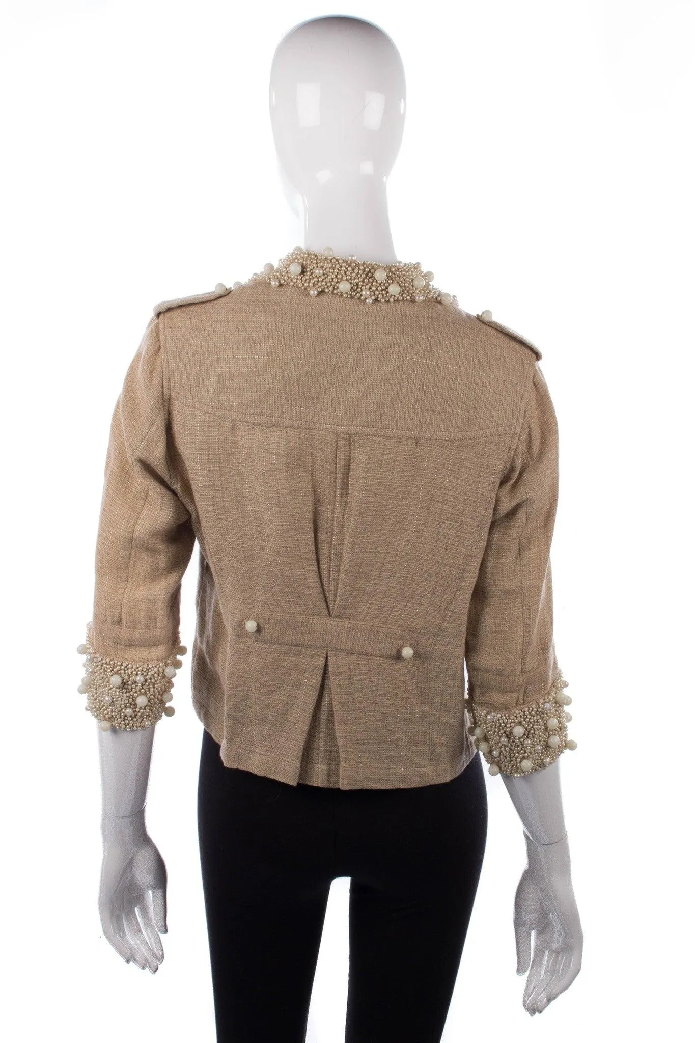 Blank London Sparkly Linen Cropped Jacket with Pearl Details Size S