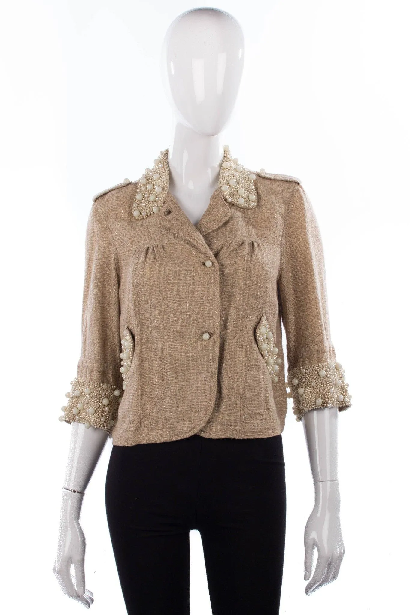 Blank London Sparkly Linen Cropped Jacket with Pearl Details Size S