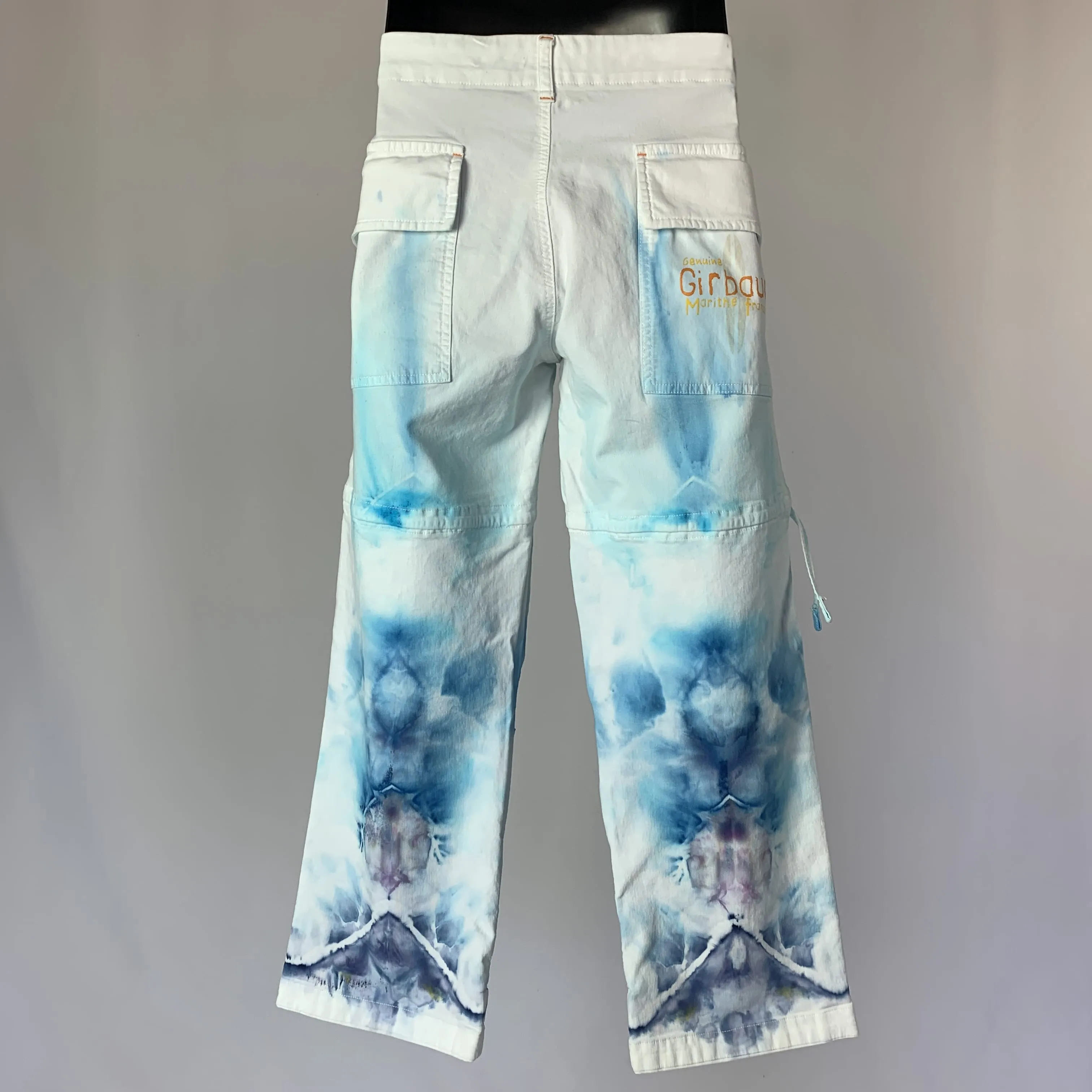 Blue and Purple Fractal Flow | French designer cargo pants | 33” waist