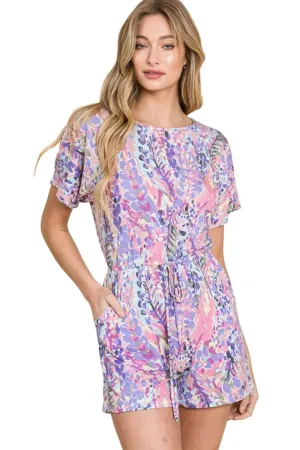 BOMBOM Print Short Sleeve Romper with Pockets