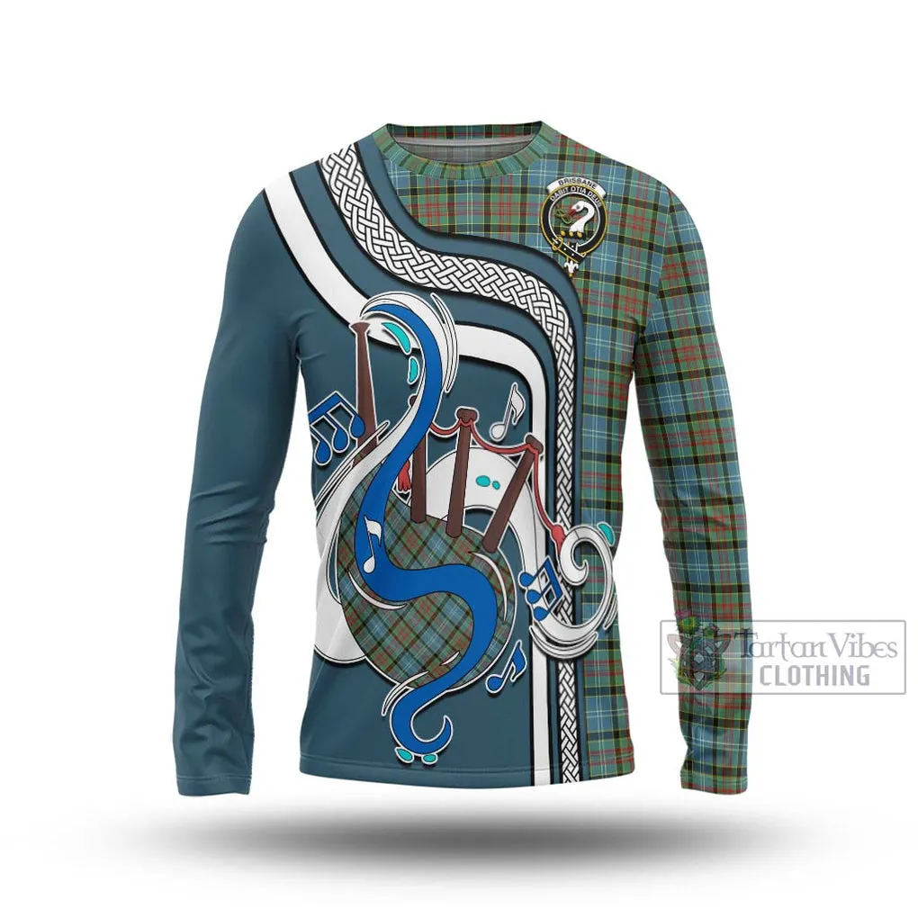 Brisbane Tartan Long Sleeve T-Shirt with Epic Bagpipe Style