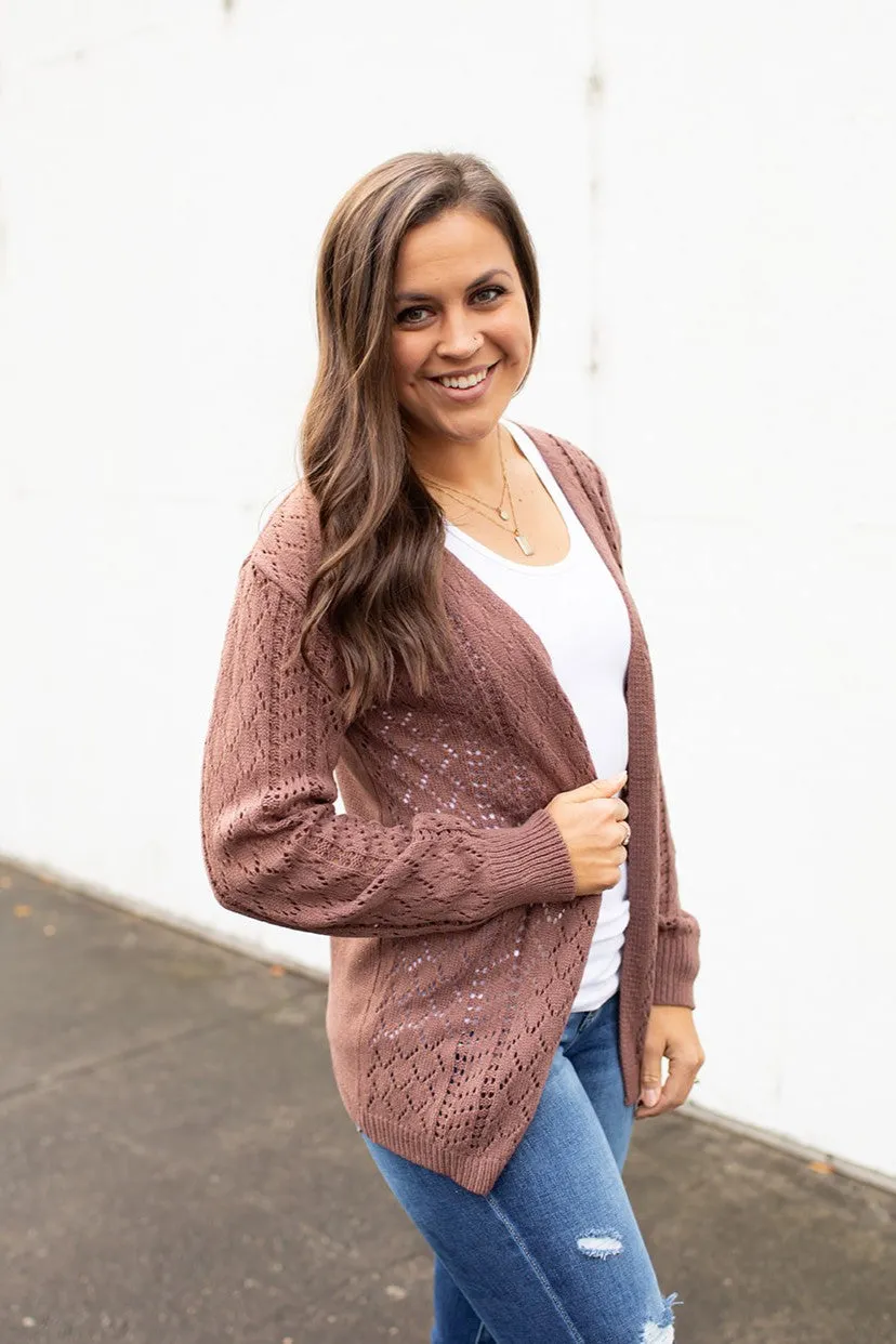 Brown Eyelet Knit Cardigan (SM-XL)