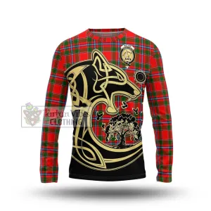 Butter Tartan Long Sleeve T-Shirt with Family Crest Celtic Wolf Style