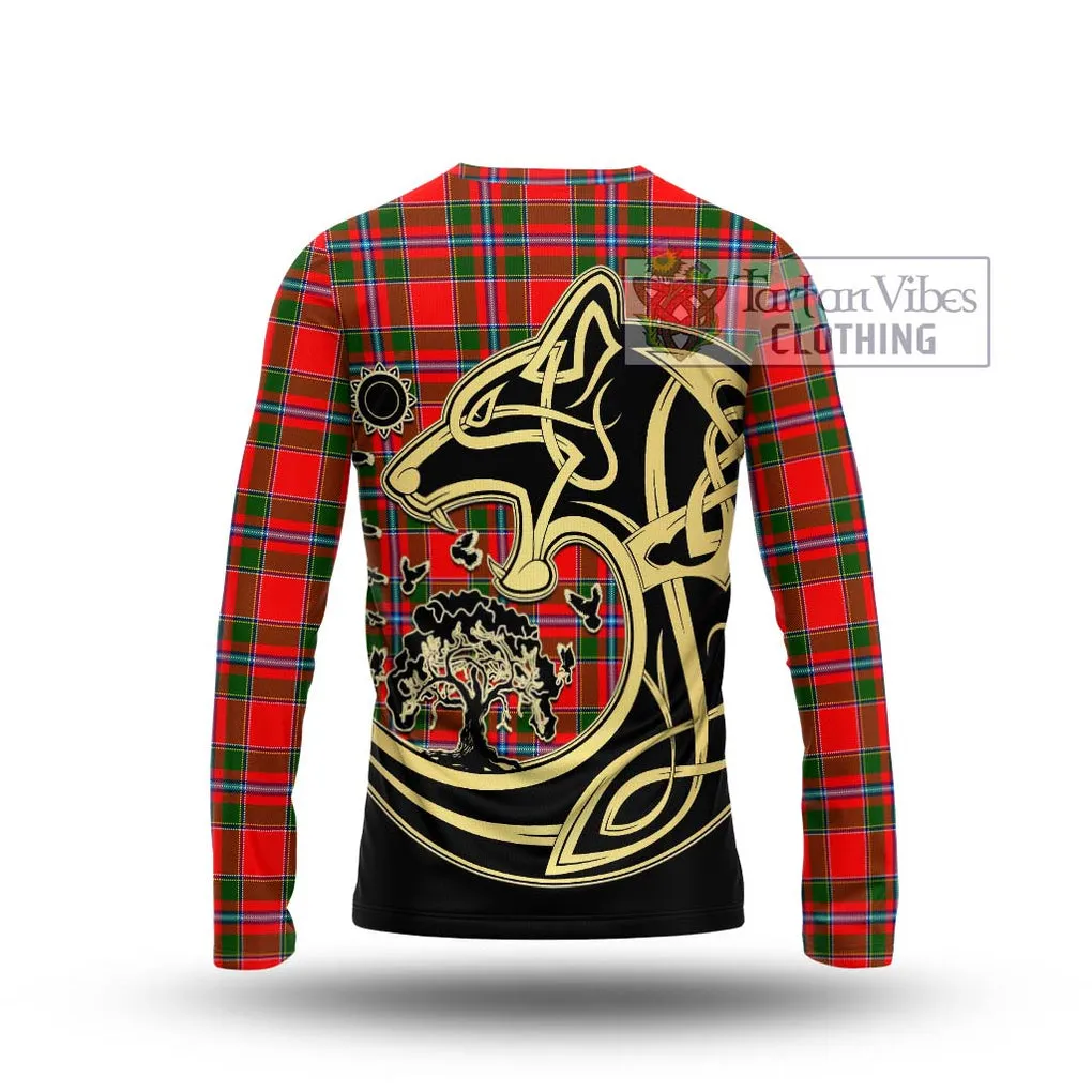 Butter Tartan Long Sleeve T-Shirt with Family Crest Celtic Wolf Style