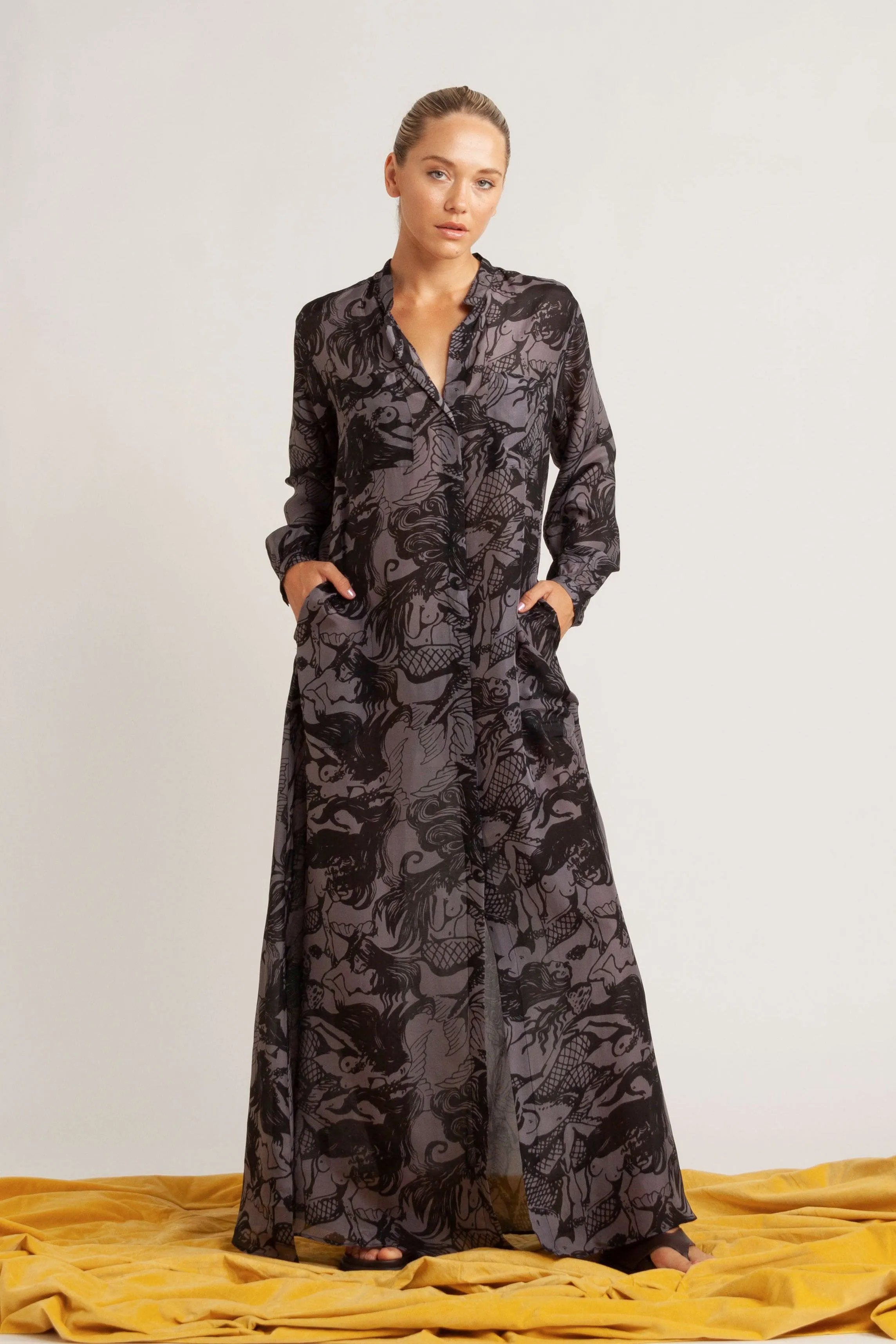 Callista Mermaid Print Silk Shirt Dress