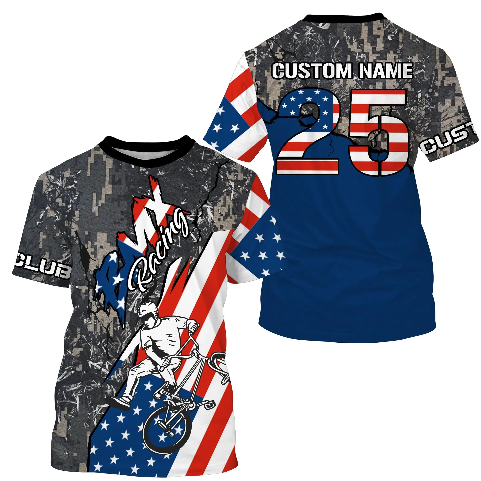 Camo American BMX Cycling Long Sleeve Shirt Custom Patriotic BMX Racing Jersey Team Racewear