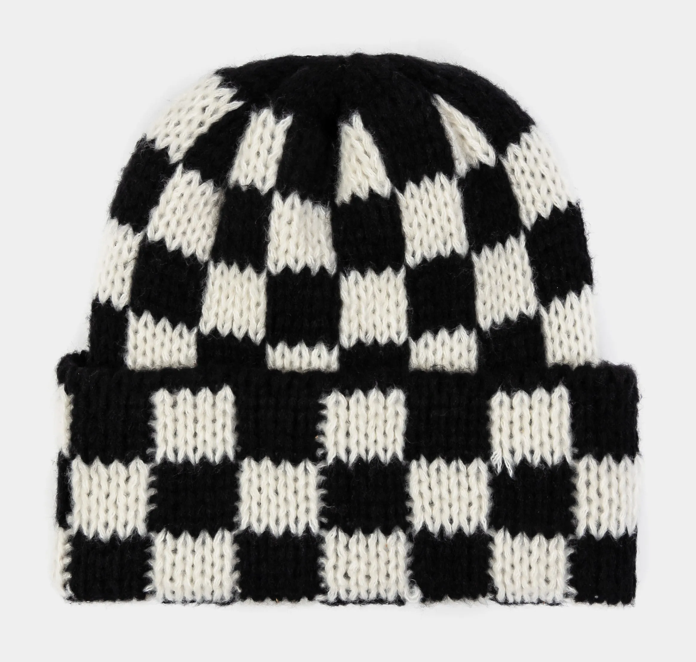 Checkered Knit Beanie Mens Hat (Black/White)