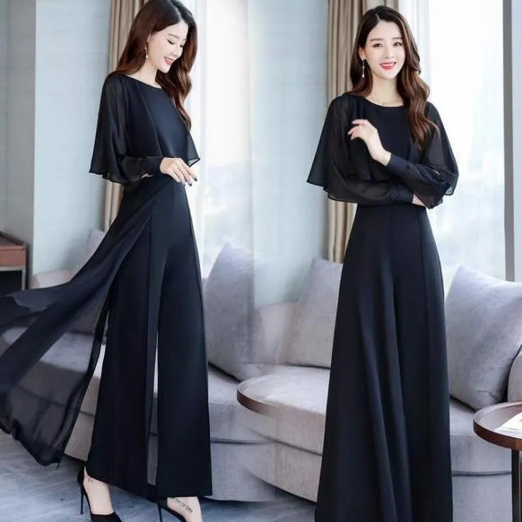 Chiffon High Waist Wide Leg Pants Suit Women's Summer New Women's Clothing Korean Style Western Style Leisure Fashion Two-Piece Suit Spring