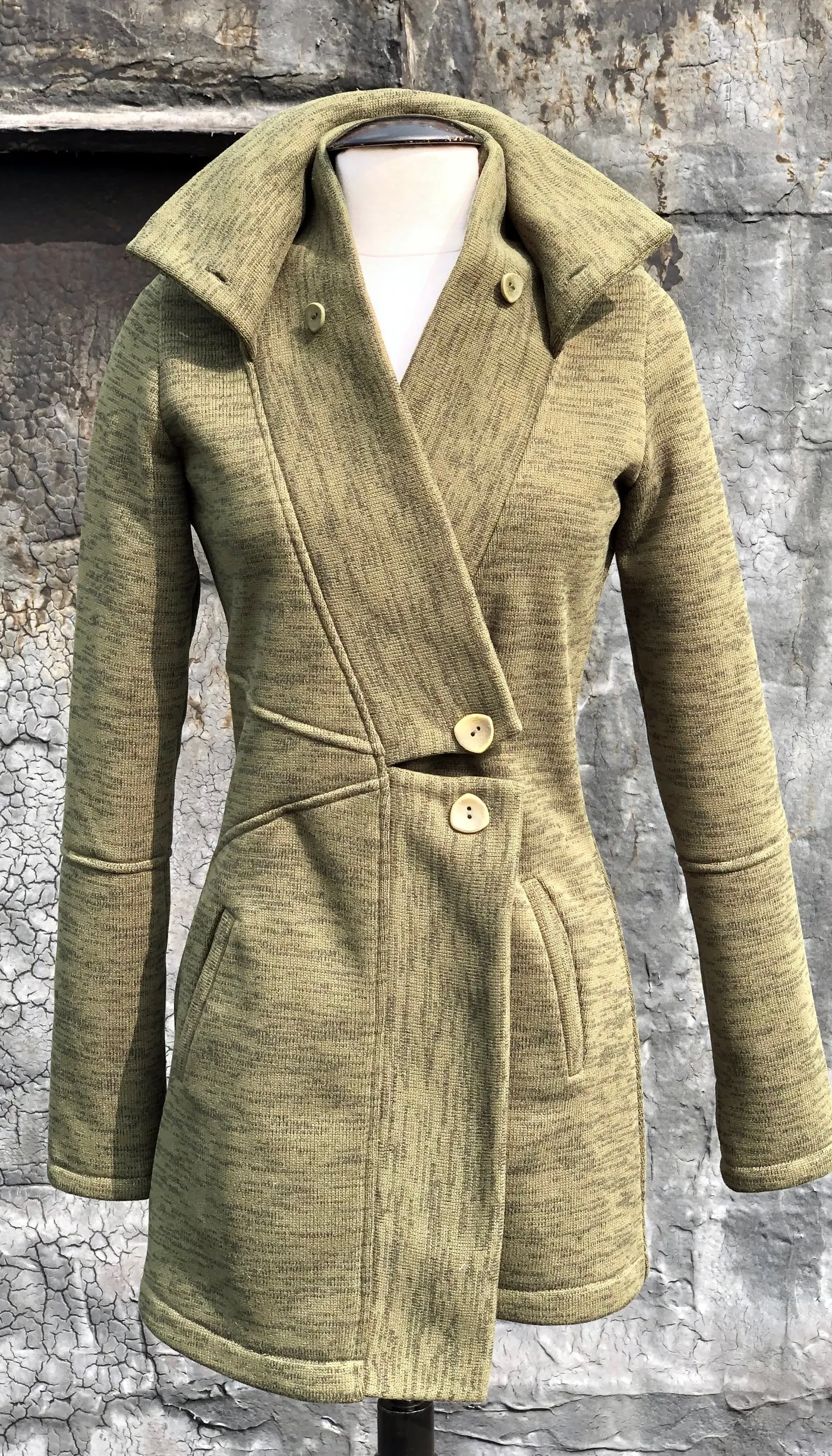 Classic Double Collar Ribbed Fleece Sweatshirt Jacket: Olive Heather *Original Fit