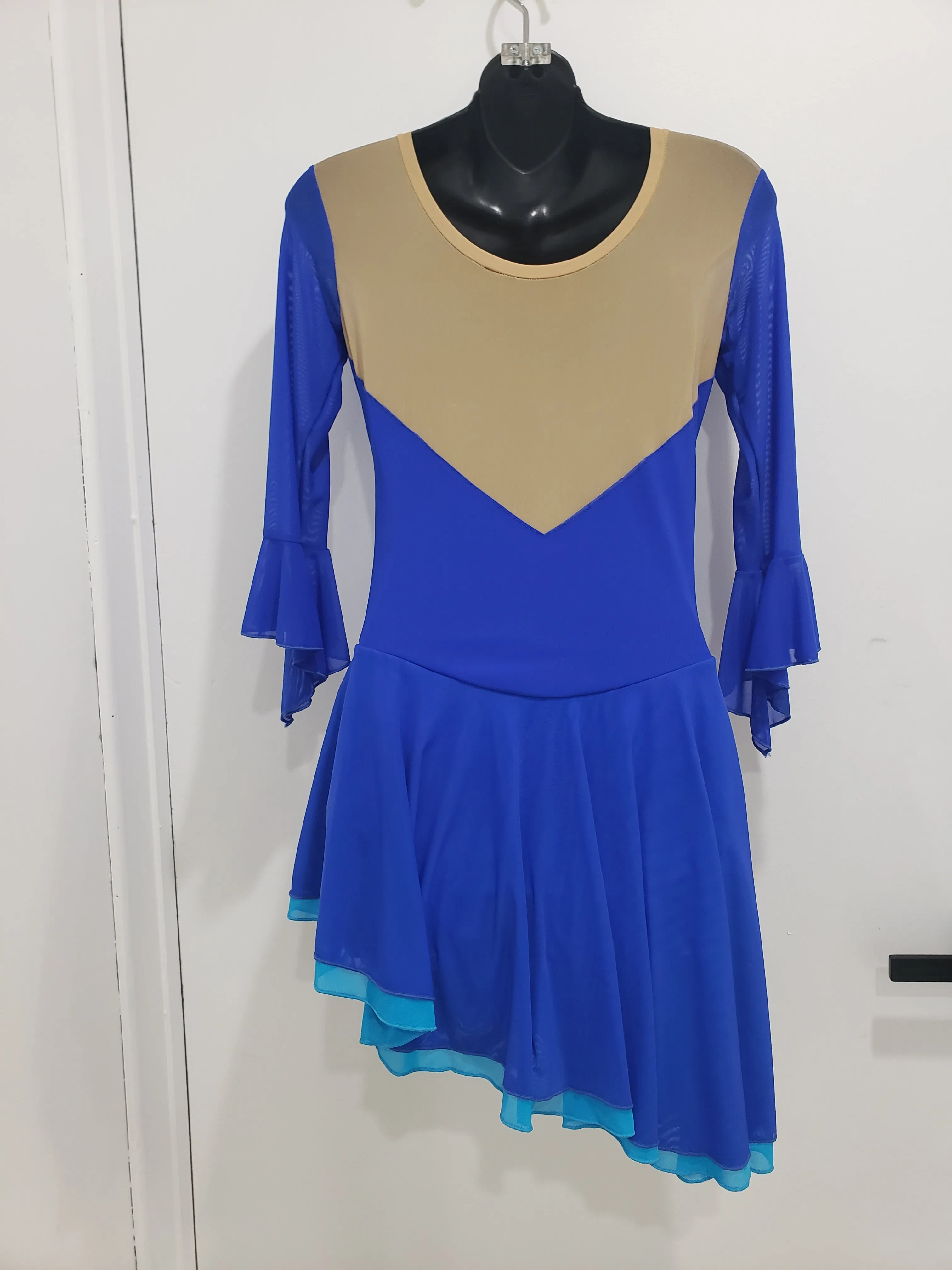 Competition Skating Dress Royal Blue with 3/4 Length Sleeves Size 10-12