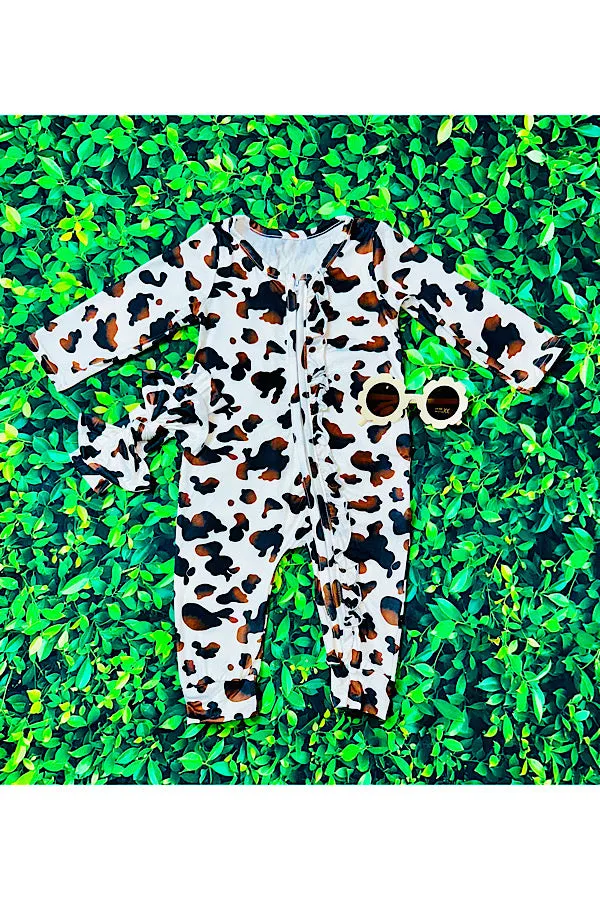 Cowhide baby long sleeve romper w/matching headband