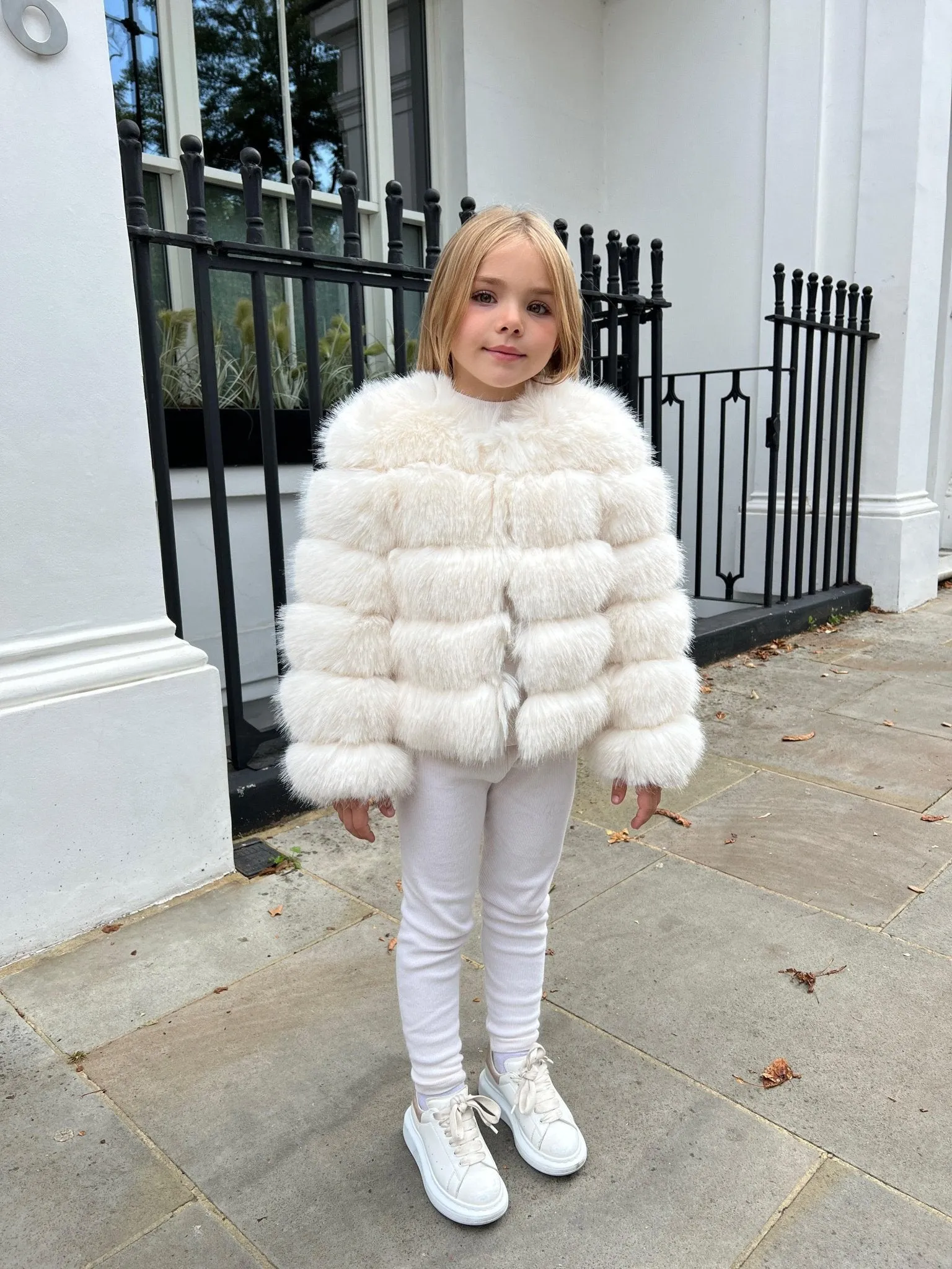 Cream Childrens Faux Fur Coat