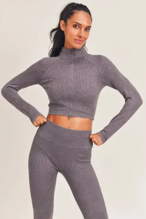 Cropped Raglan Athleisure Ribbed Jacket