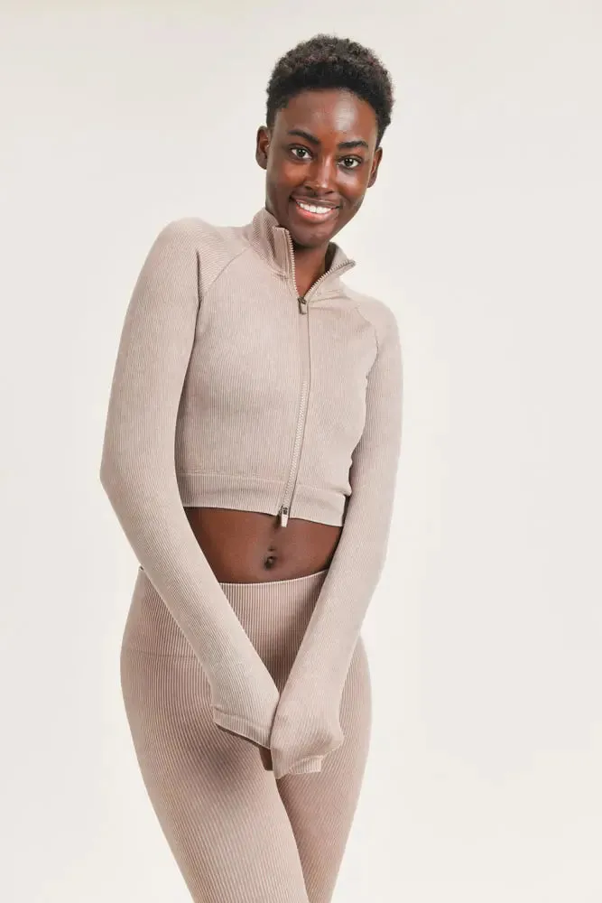 Cropped Raglan Athleisure Ribbed Jacket