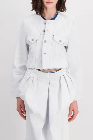 Cropped white denim jacket