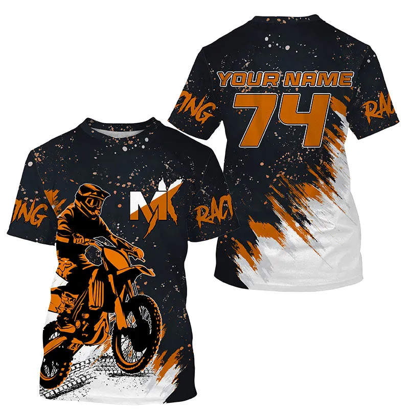 Custom Dirt Bike Jersey Youth Men Women Upf30  Orange Mx Racing Long Sleeve Shirt Biker Off-Road Motorcycle