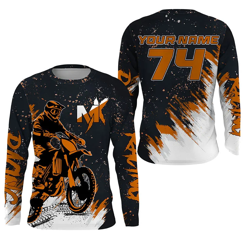 Custom Dirt Bike Jersey Youth Men Women Upf30  Orange Mx Racing Long Sleeve Shirt Biker Off-Road Motorcycle