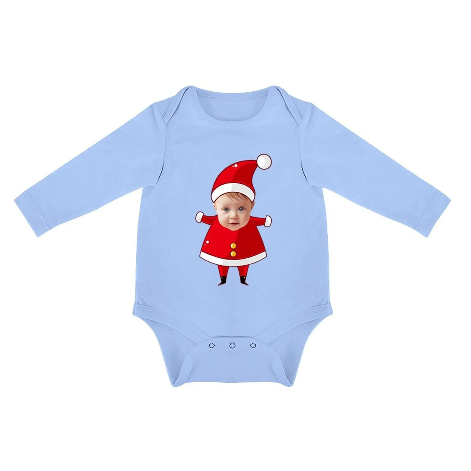 Custom Face Christmas Hat Infant Bodysuit One Piece Jumpsuit Personalized Long Sleeve Rompers Baby Clothes