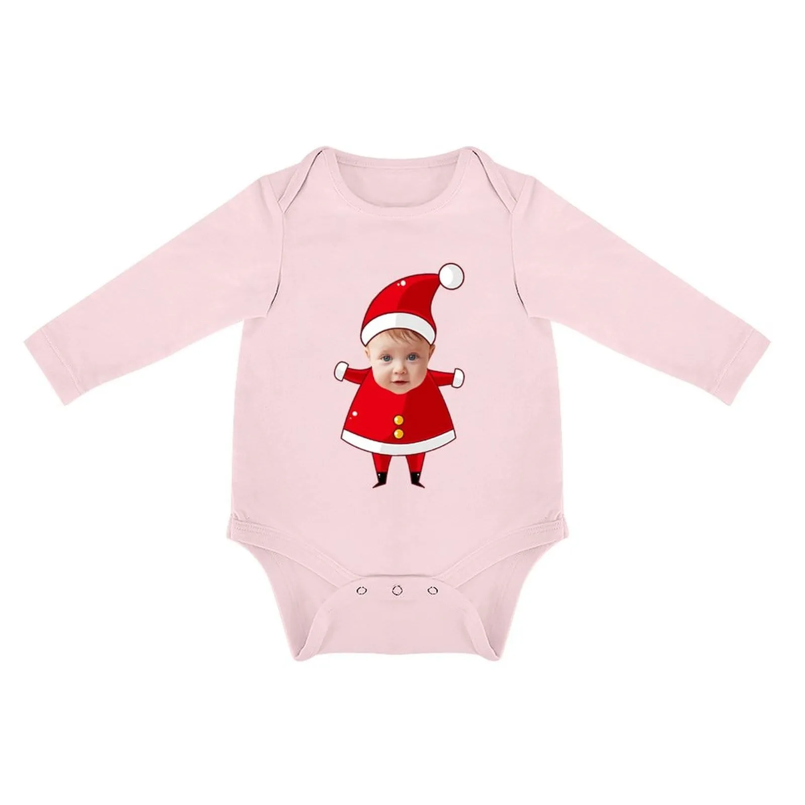 Custom Face Christmas Hat Infant Bodysuit One Piece Jumpsuit Personalized Long Sleeve Rompers Baby Clothes