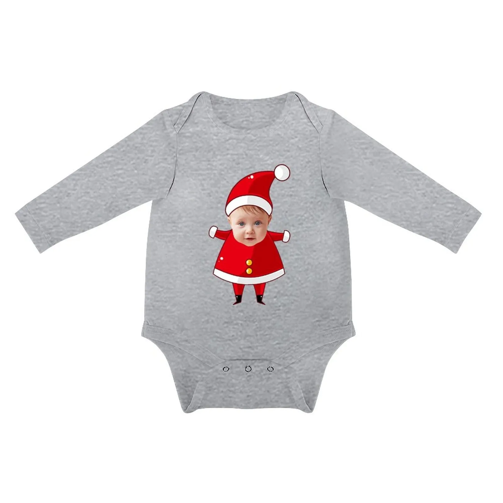 Custom Face Christmas Hat Infant Bodysuit One Piece Jumpsuit Personalized Long Sleeve Rompers Baby Clothes