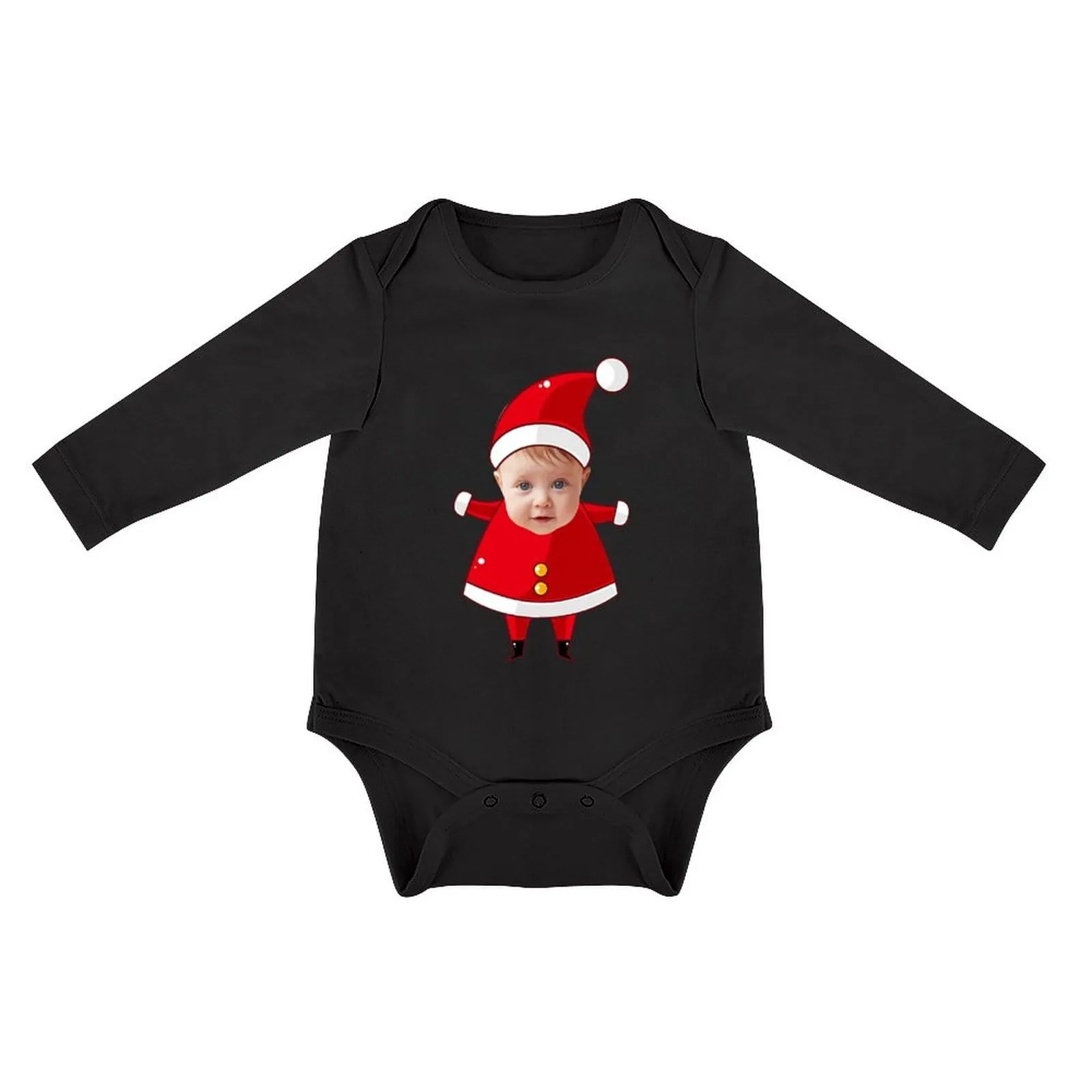 Custom Face Christmas Hat Infant Bodysuit One Piece Jumpsuit Personalized Long Sleeve Rompers Baby Clothes