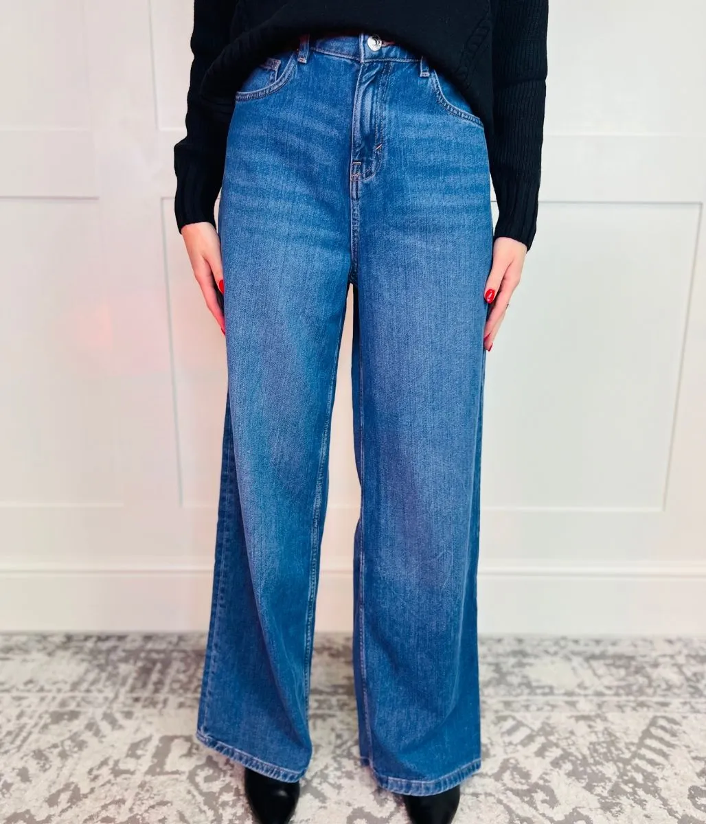 Dark Blue Denim Wide Leg Jeans