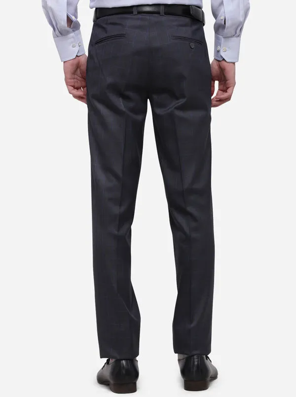 Dark Grey Checked Slim Fit Formal Trouser | Metal