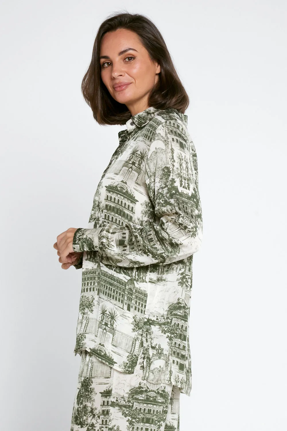 Dimitra Satin Shirt - Ivory/Olive