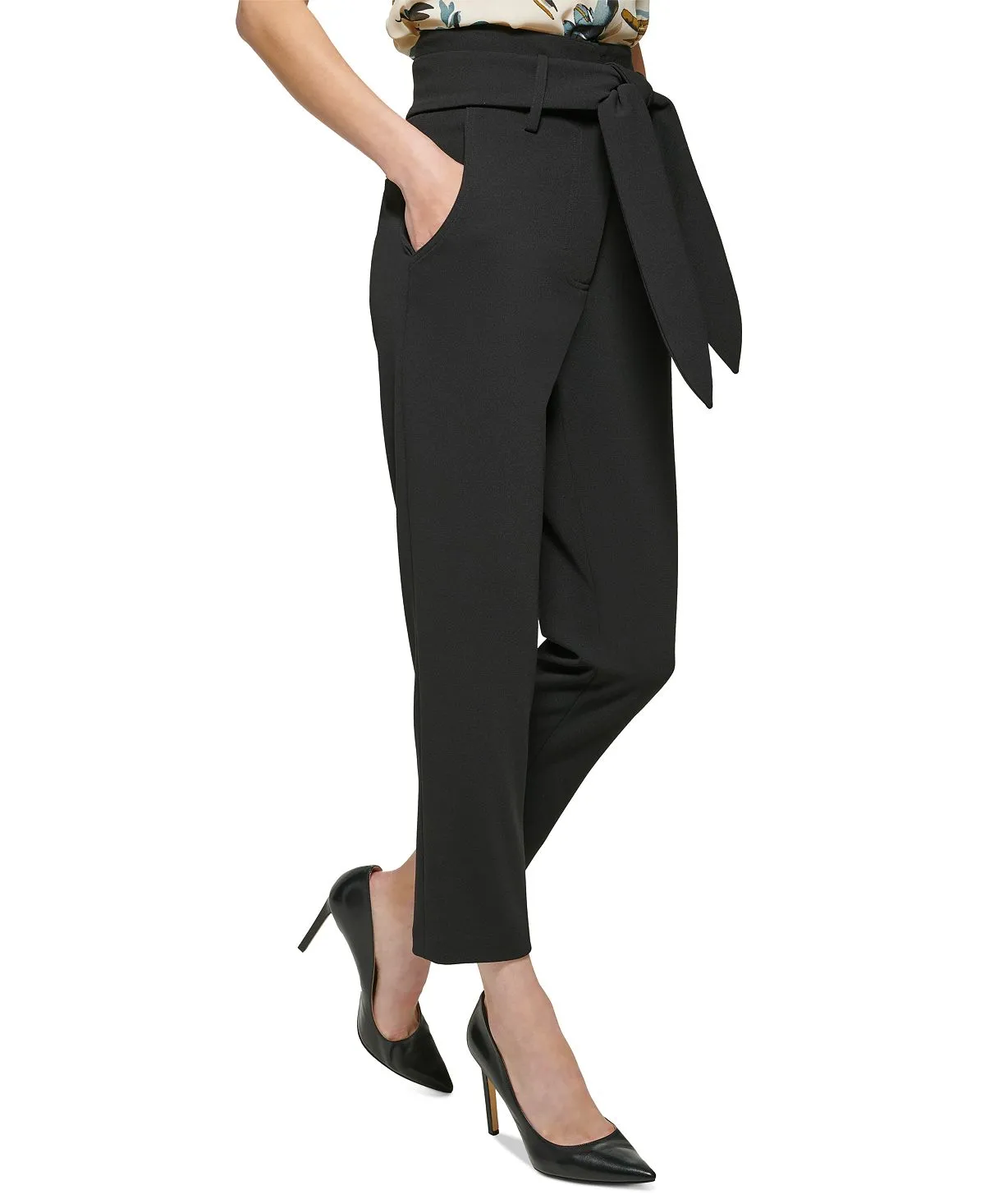 DKNY Women's High Waist Straight Leg Pants, Black