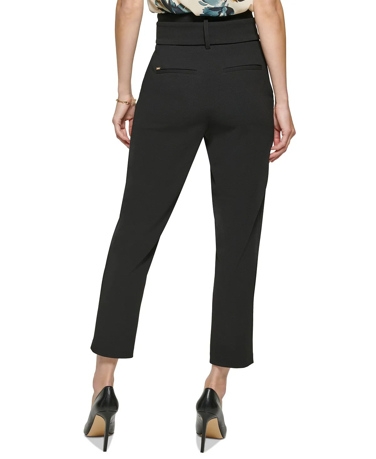 DKNY Women's High Waist Straight Leg Pants, Black