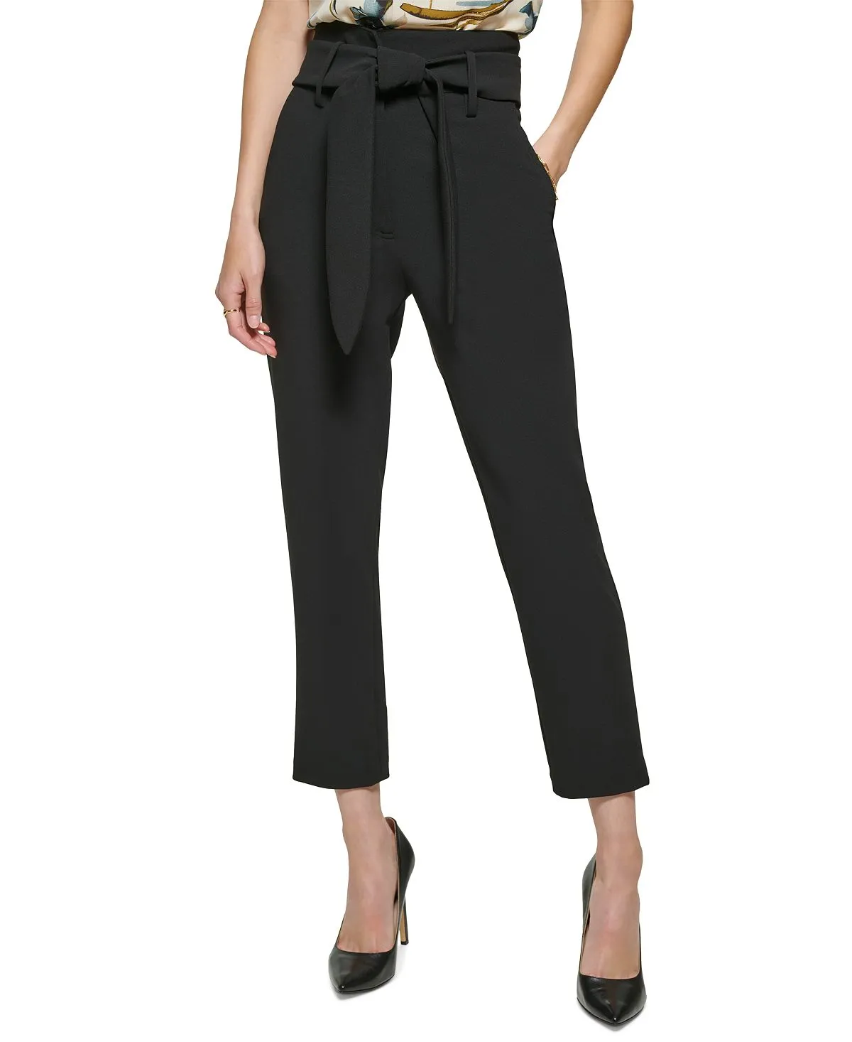 DKNY Women's High Waist Straight Leg Pants, Black