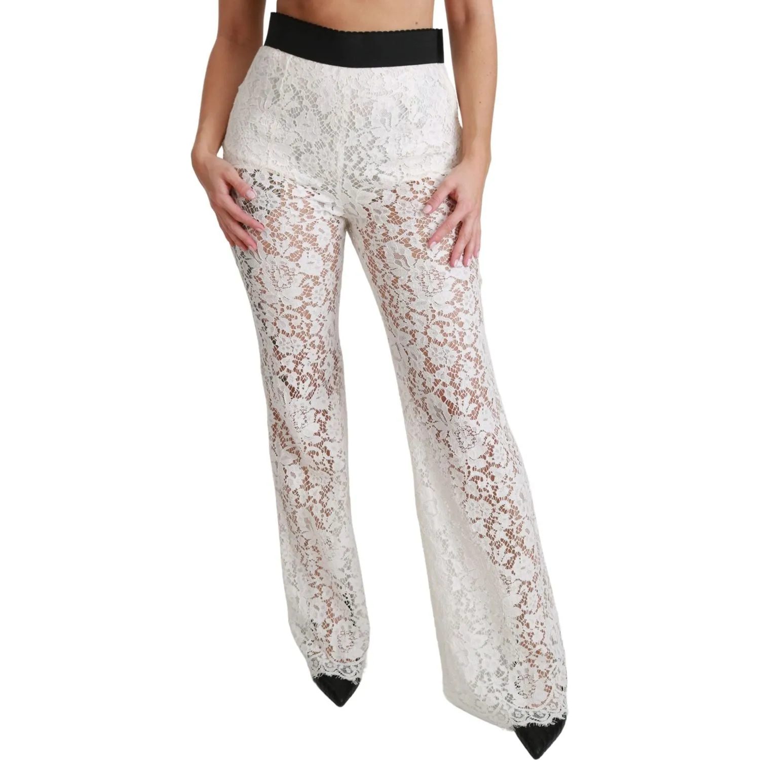 Dolce & Gabbana Elegant White Lace High Waist Pants