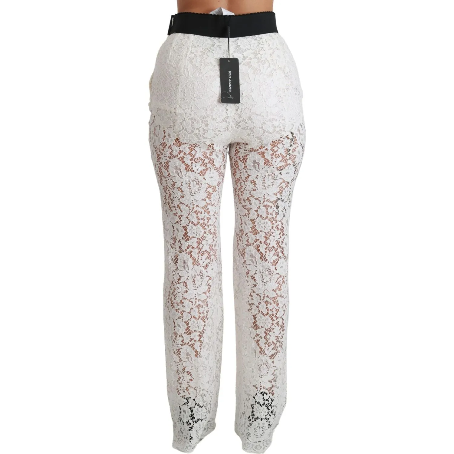 Dolce & Gabbana Elegant White Lace High Waist Pants