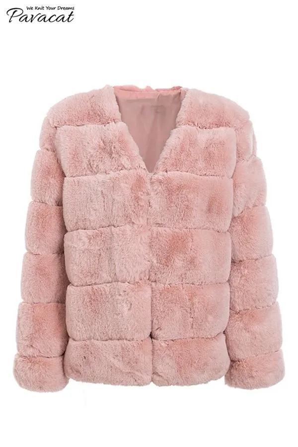 Elegant Thick Fluffy Faux Fur Coat