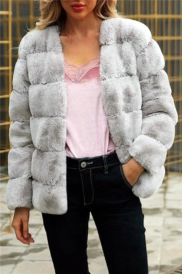 Elegant Thick Fluffy Faux Fur Coat