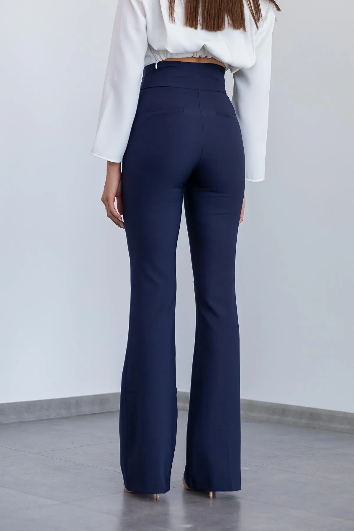 Fake Pocketed Spanish Leg Pants - NAVY BLUE