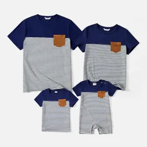 Family Matching 95% Cotton Short-sleeve Colorblock Striped Tee